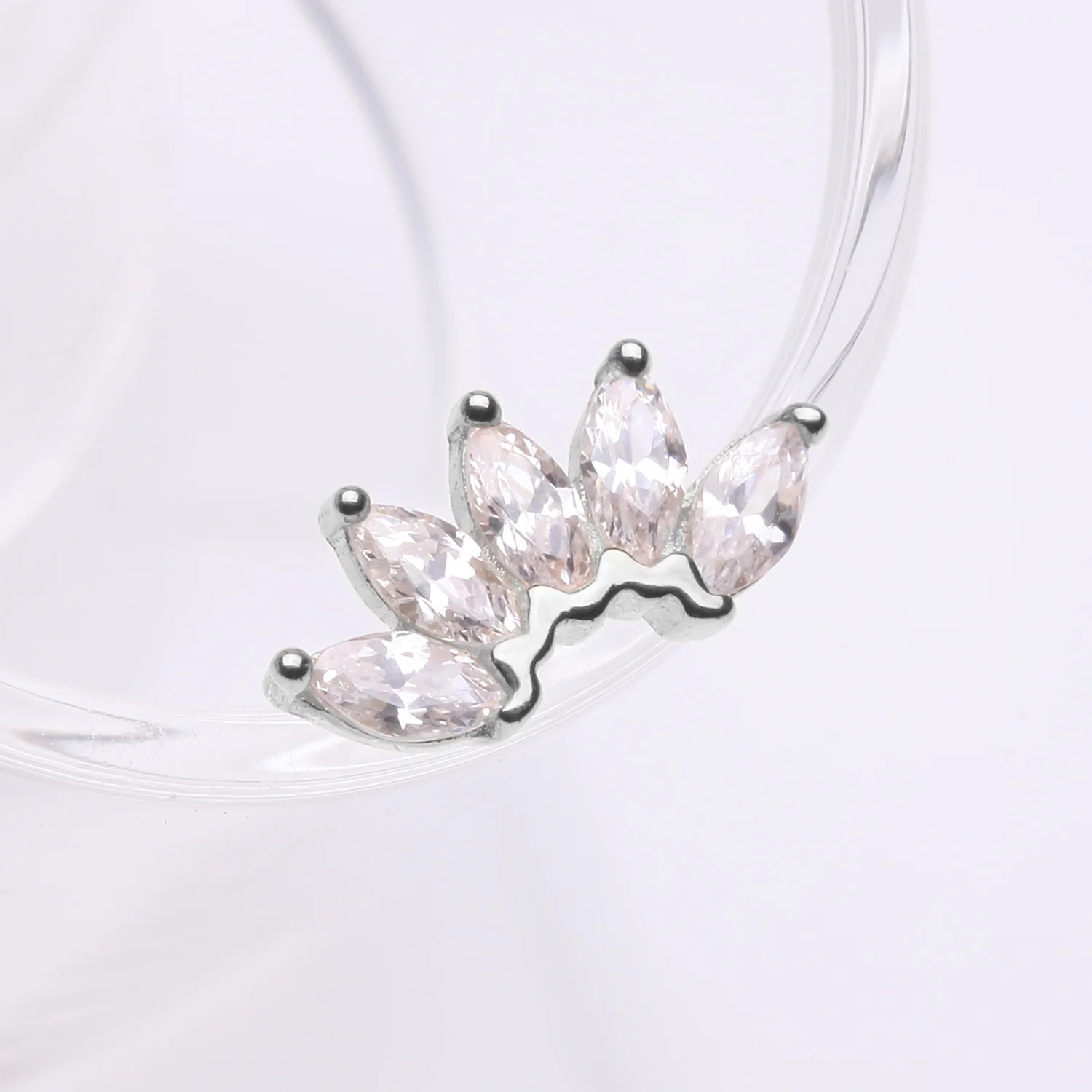 14 Karat White Gold OneFit Threadless Brilliant Marquise Sparkle Flower Top Part - Image 2