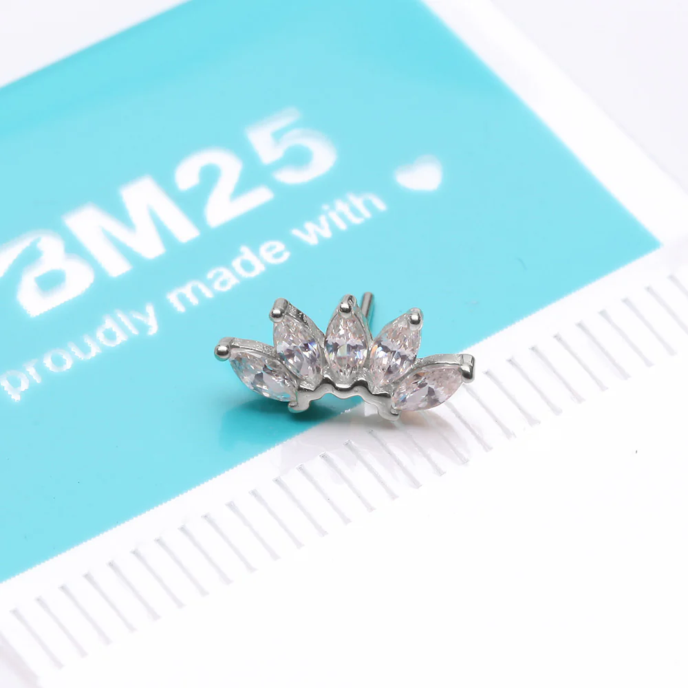 14 Karat White Gold OneFit Threadless Brilliant Marquise Sparkle Flower Top Part - Image 4