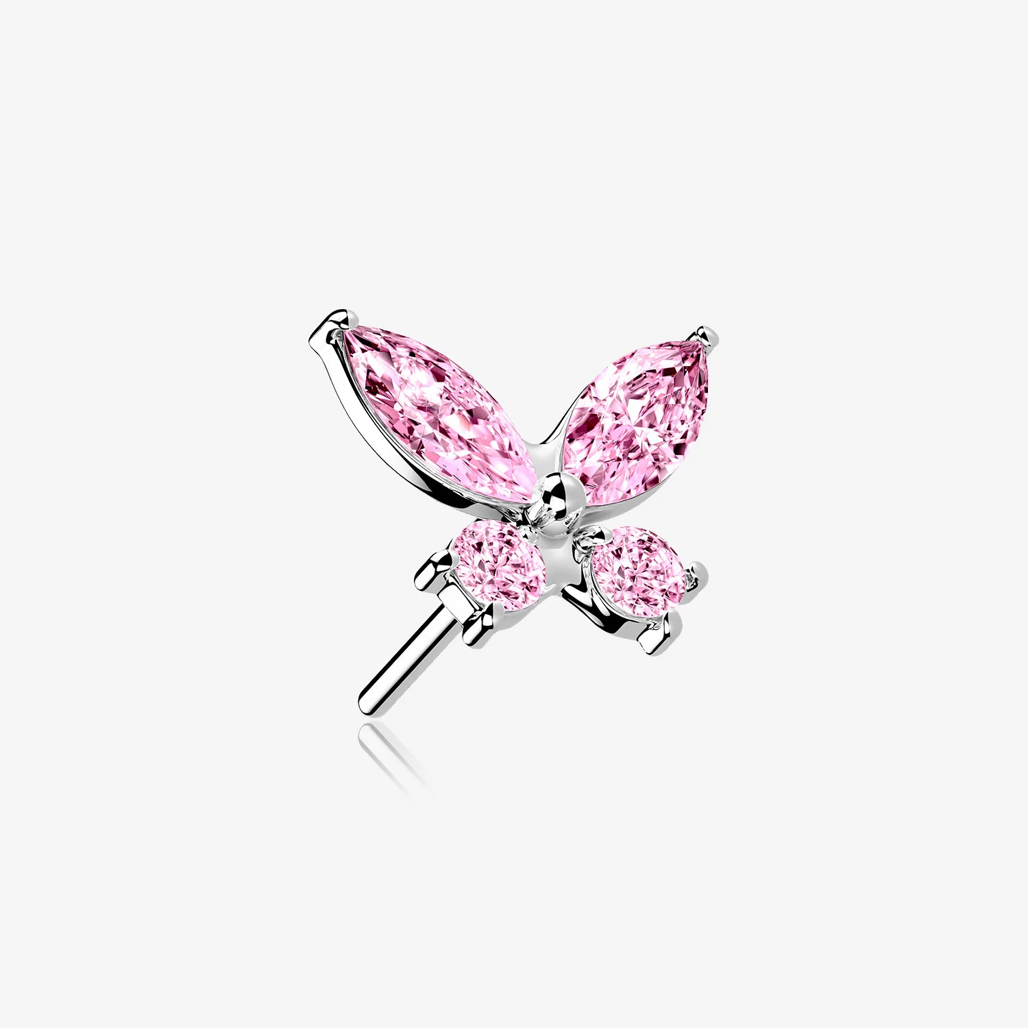 14 Karat White Gold OneFit Threadless Dainty Butterfly Sparkle Top Part