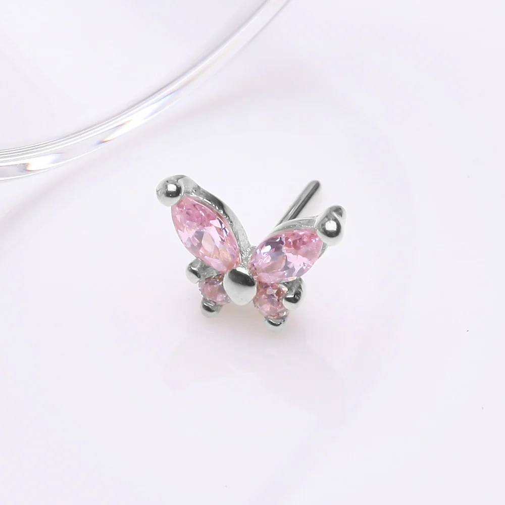 14 Karat White Gold OneFit Threadless Dainty Butterfly Sparkle Top Part - Image 3