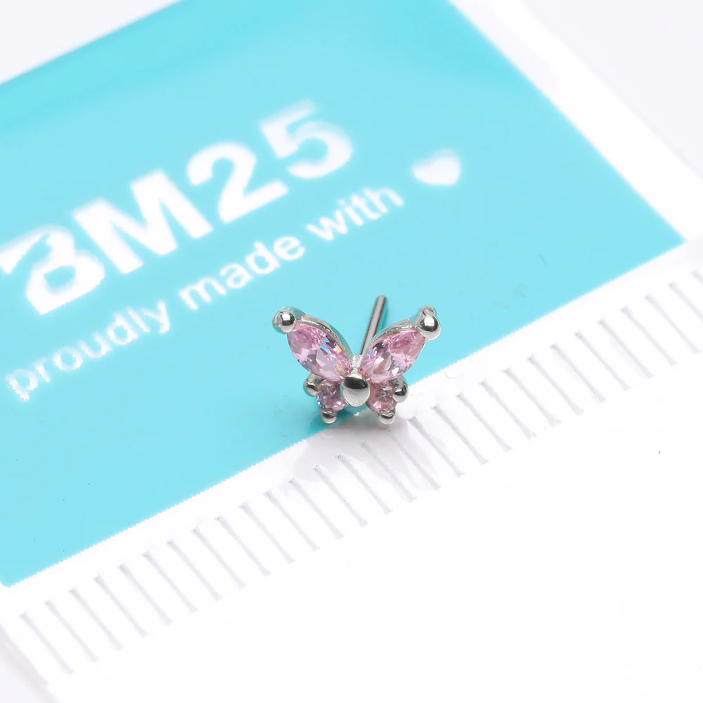 14 Karat White Gold OneFit Threadless Dainty Butterfly Sparkle Top Part - Image 4