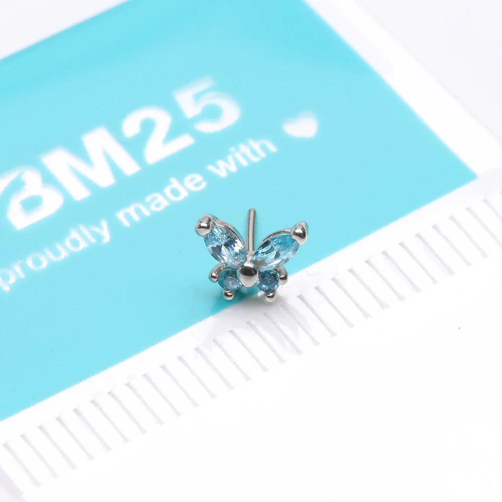14 Karat White Gold OneFit Threadless Dainty Butterfly Sparkle Top Part - Image 4