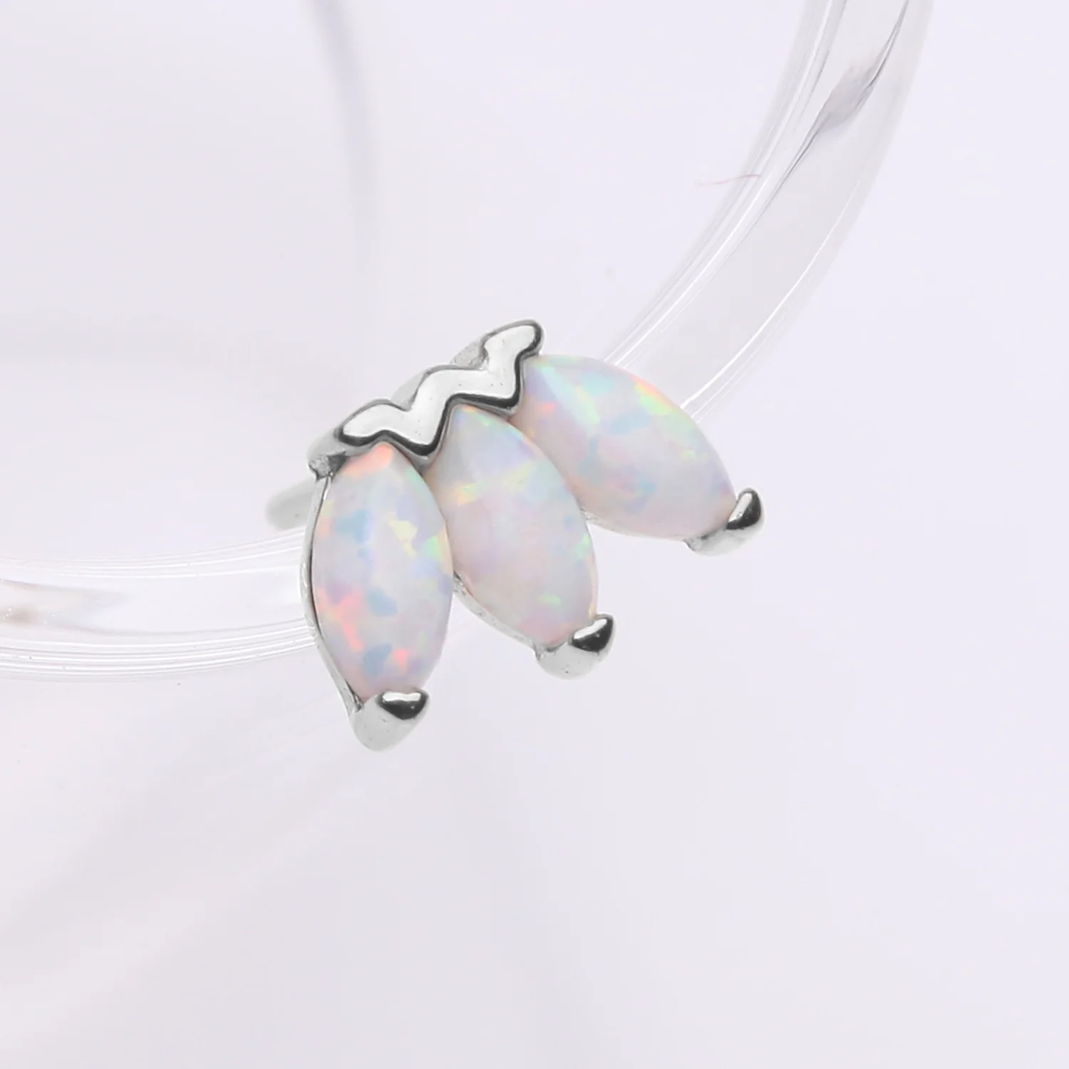 14 Karat White Gold OneFit Threadless Triple Marquise Fire Opal Flower Top Part - Image 2