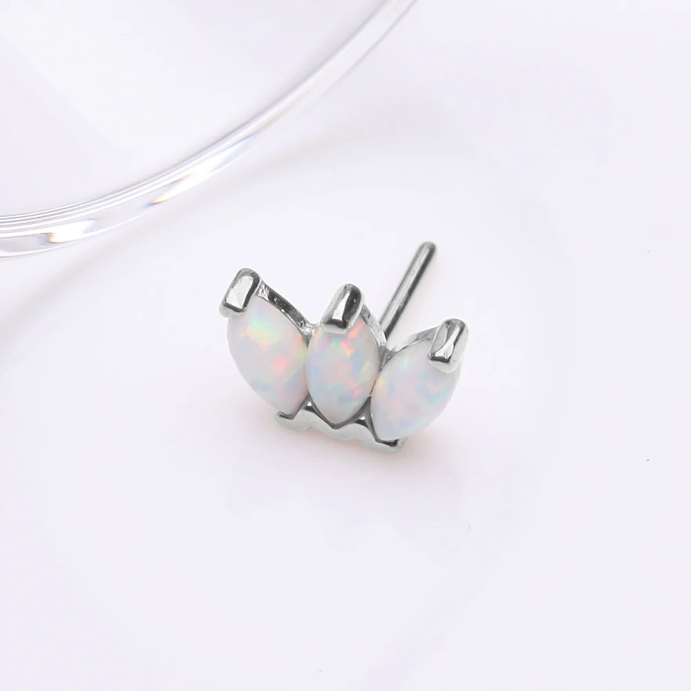 14 Karat White Gold OneFit Threadless Triple Marquise Fire Opal Flower Top Part - Image 3