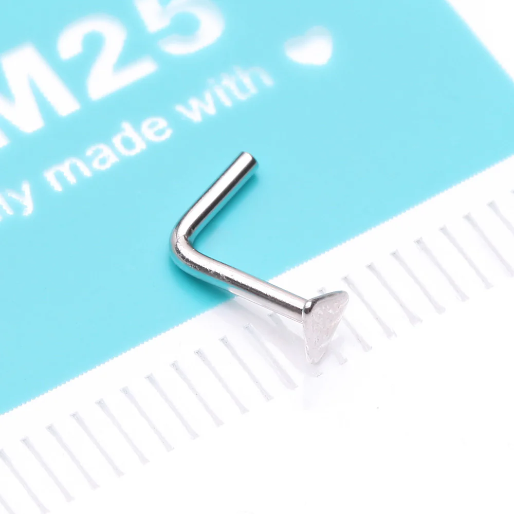 14 Karat White Gold Triangle Plate Top L-Shaped Nose Ring - Image 5