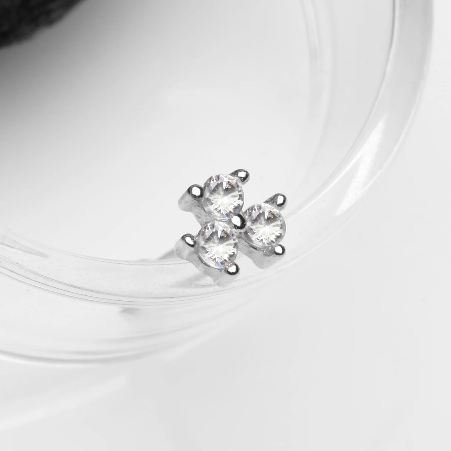 14 Karat White Gold Trinity Sparkles Prong Set Nose Stud Ring - Image 2