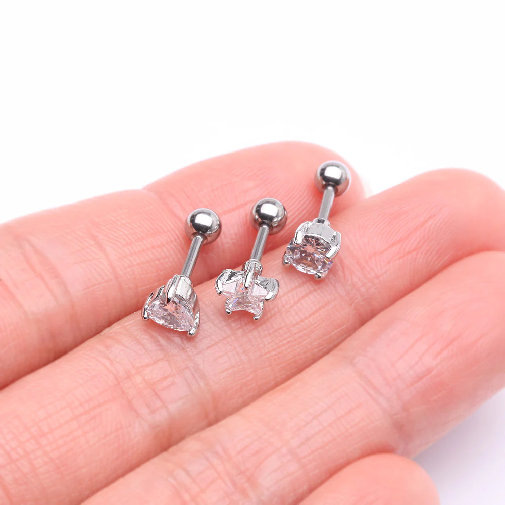 3 Pcs of Assorted Design Sparkle Gems Cartilage Tragus Barbell Earring Package - Image 3