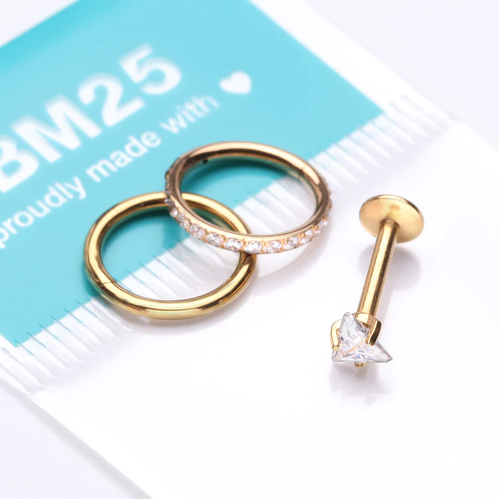 3 Pcs of Assorted Everyday Golden Sparkle Triangle Stud x Clicker Package - Image 3