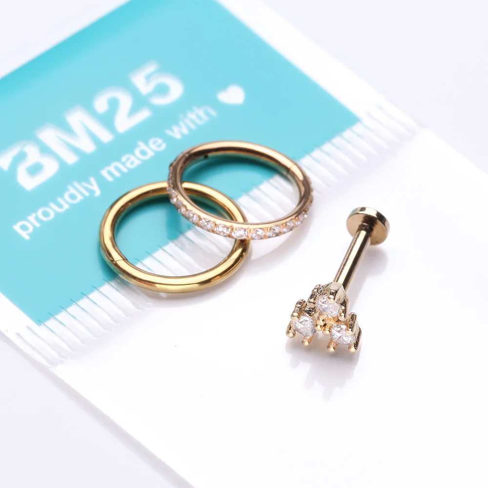 3 Pcs of Assorted Everyday Golden Sparkle Trinity Stud x Clicker Package - Image 3