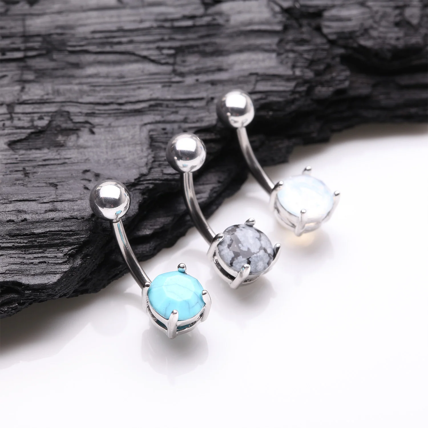 3 Pcs of Assorted Precious Stone Prong Set Belly Button Ring Package - Image 2