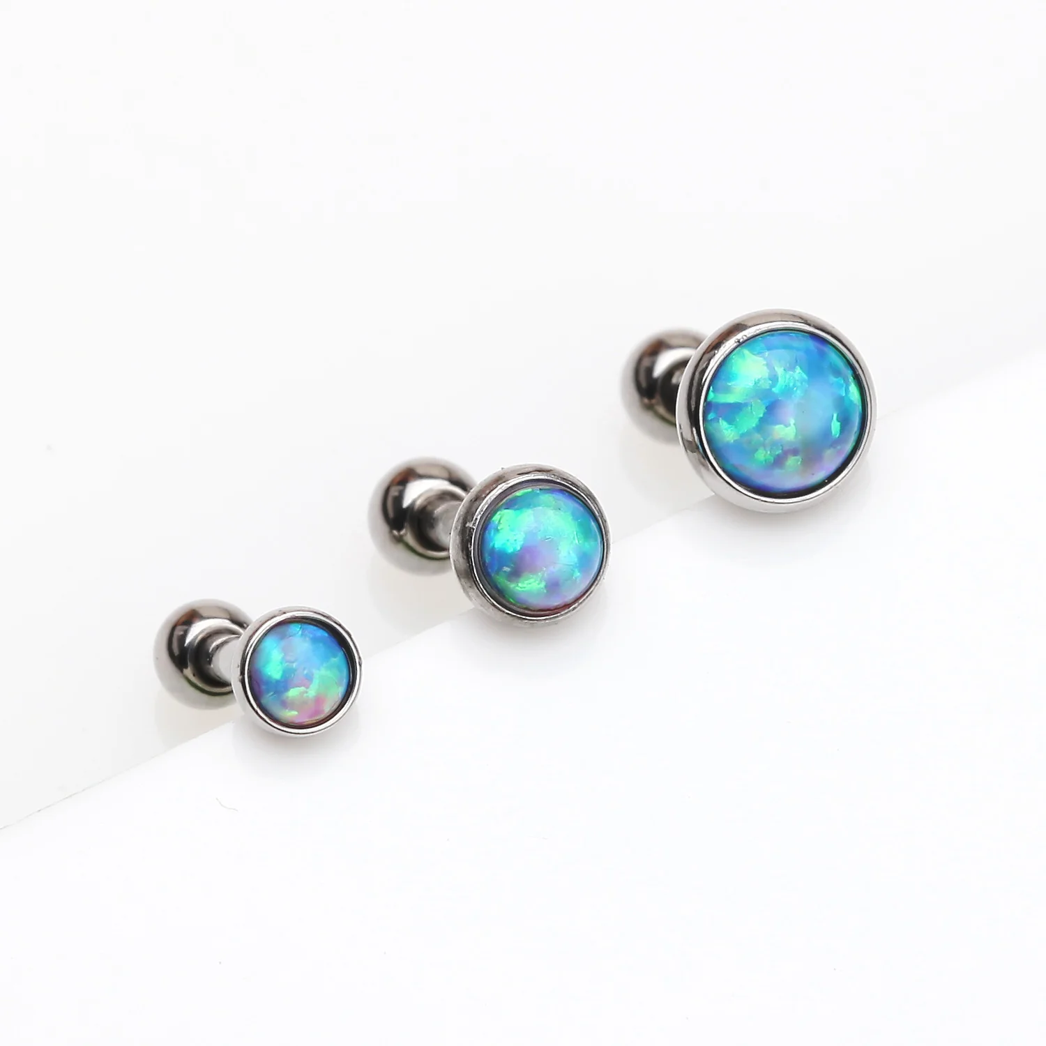 3 Pcs of Assorted Size Fire Opal Top Cartilage Tragus Barbell Stud Package