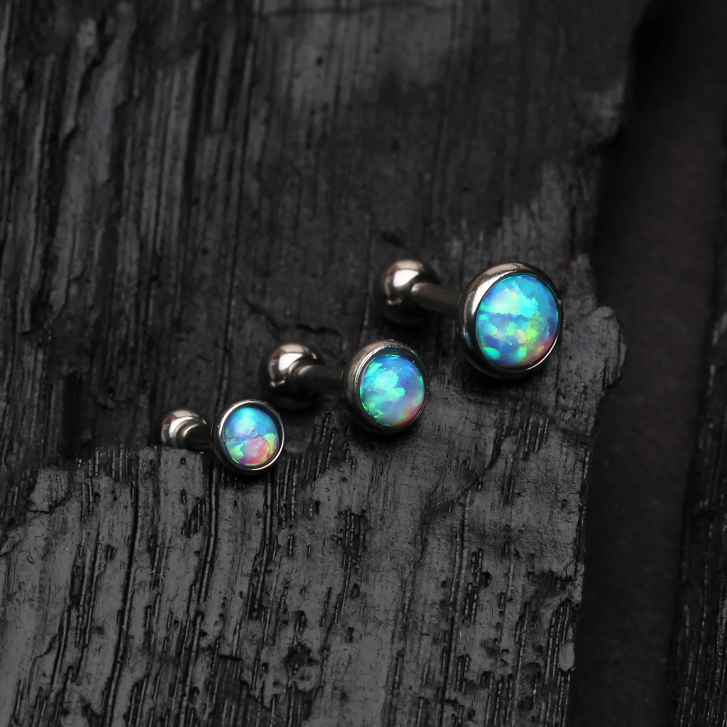 3 Pcs of Assorted Size Fire Opal Top Cartilage Tragus Barbell Stud Package - Image 2