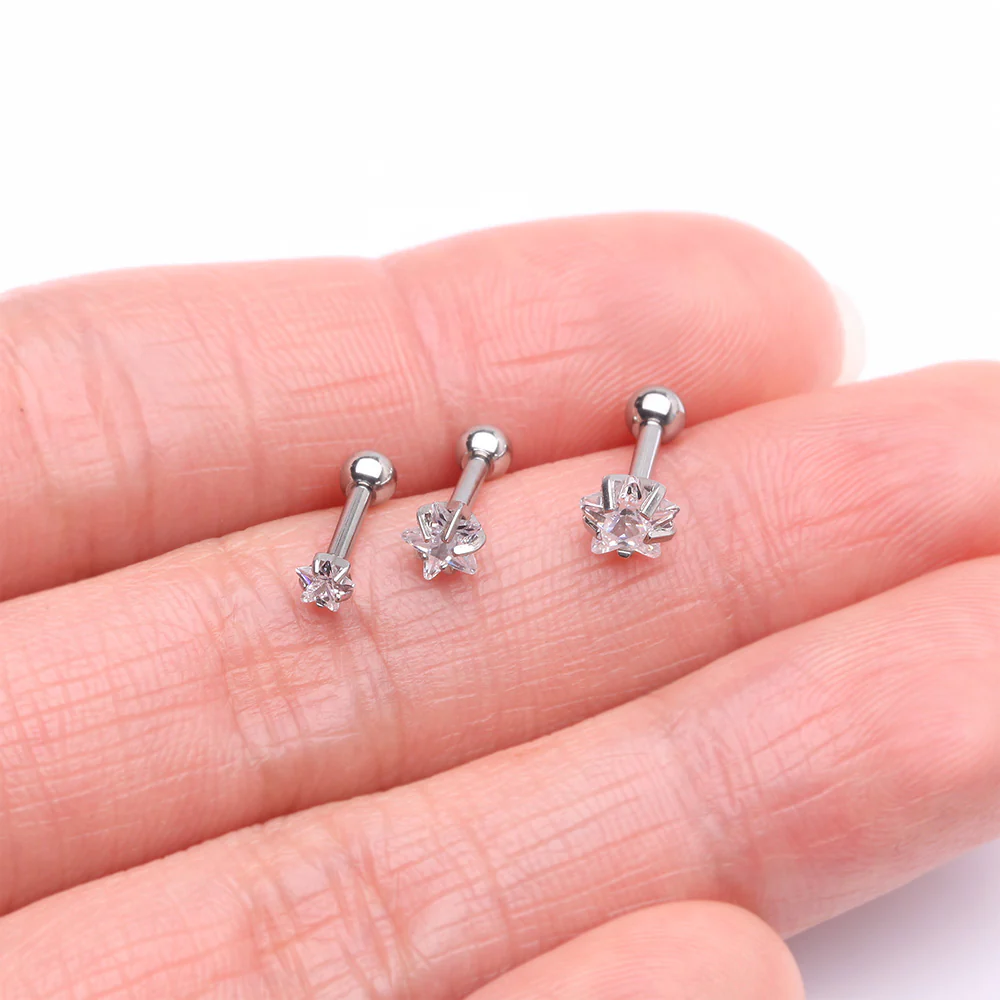 3 Pcs of Assorted Size Star Sparkle Gems Cartilage Tragus Barbell Earring Package - Image 3