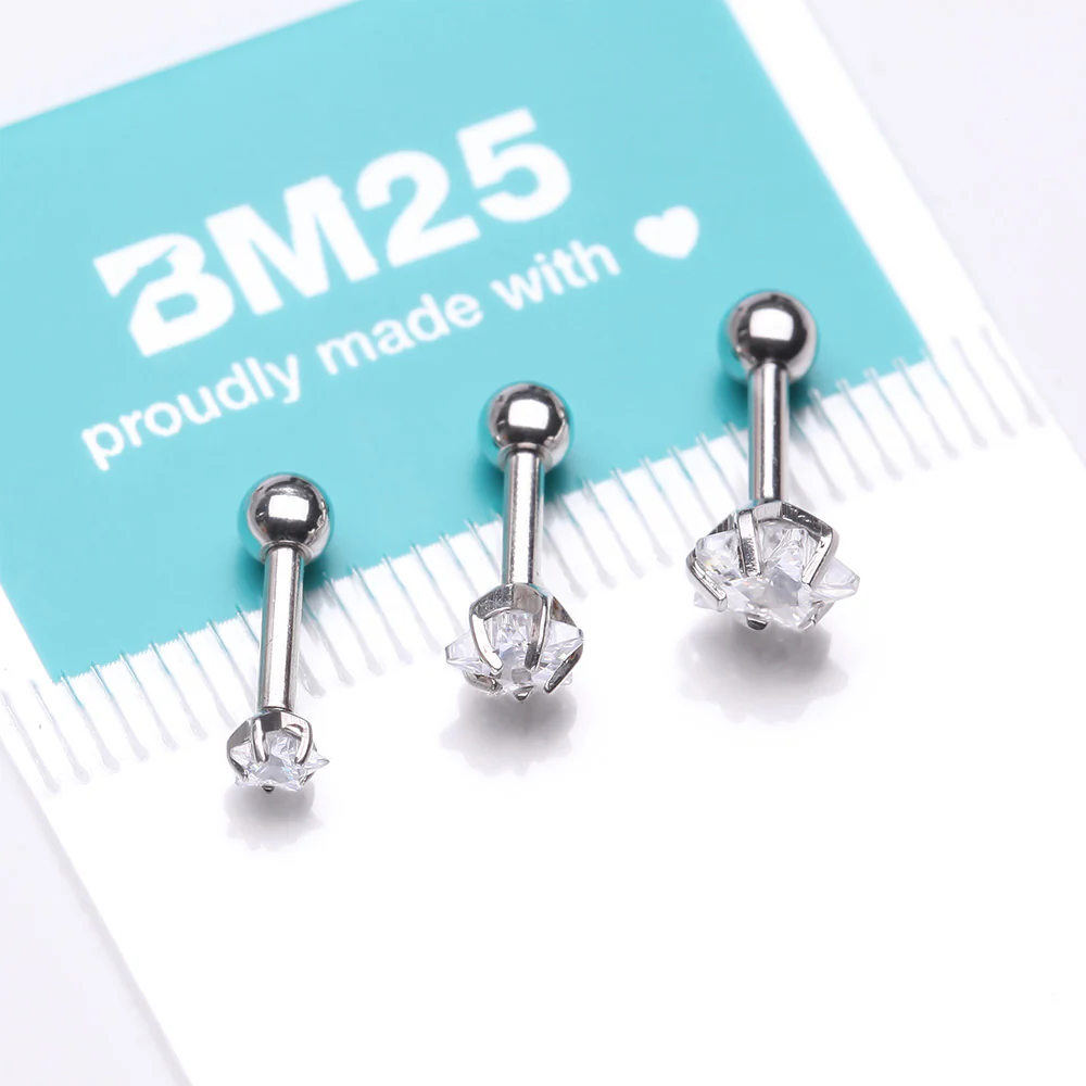 3 Pcs of Assorted Size Star Sparkle Gems Cartilage Tragus Barbell Earring Package - Image 4