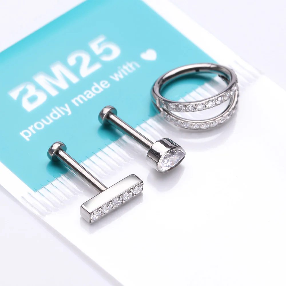 3 Pcs of Assorted Everyday Titanium Gem Lined Rectangle Stud x Double Hoop Gems Package - Image 3