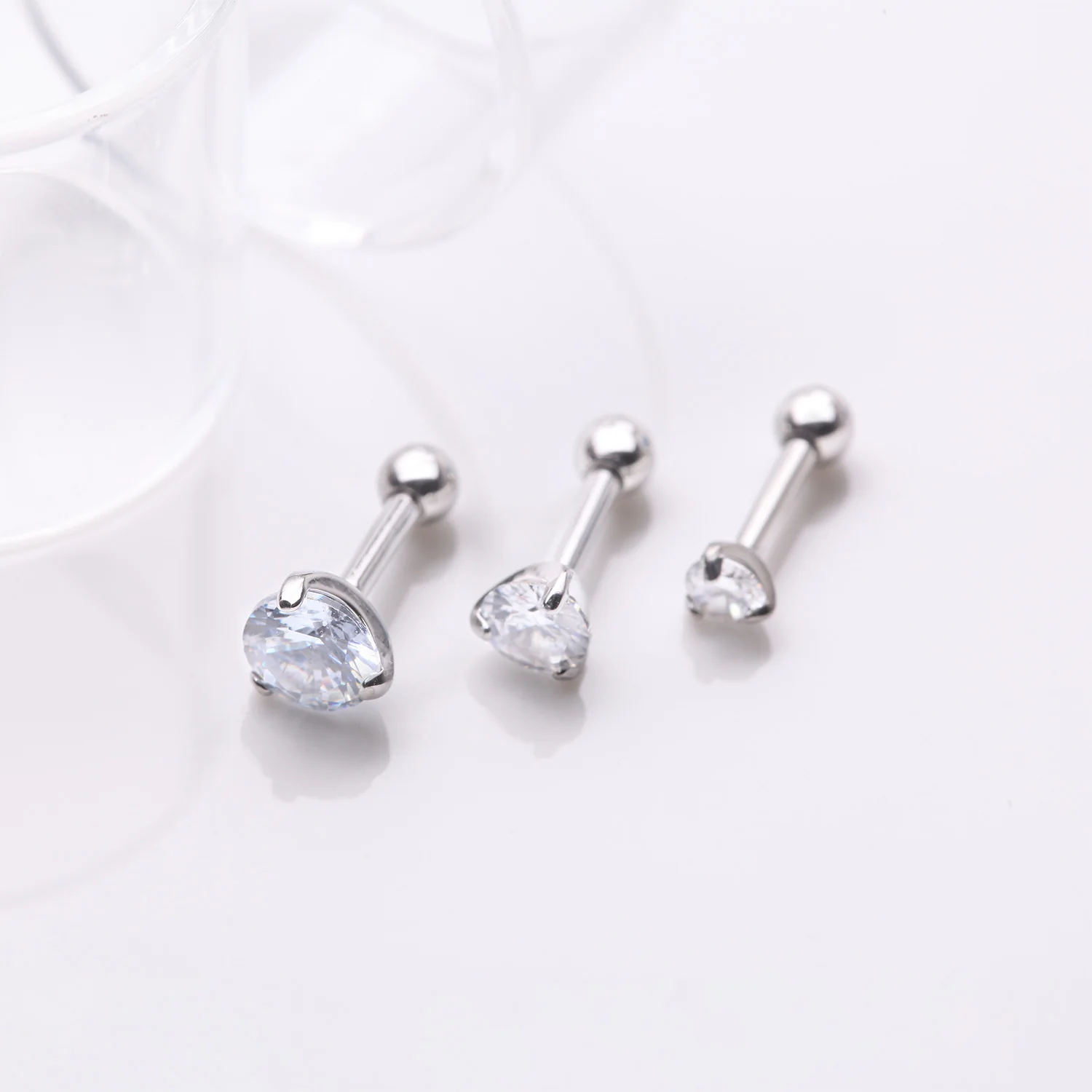 3 Pcs of Sparkle Round Gem Tri-Prong Cartilage Tragus Barbell Earring Package - Image 2