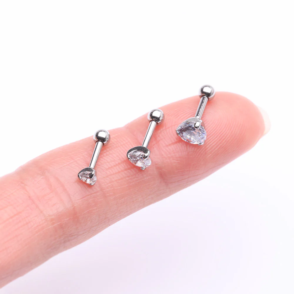 3 Pcs of Sparkle Round Gem Tri-Prong Cartilage Tragus Barbell Earring Package - Image 3