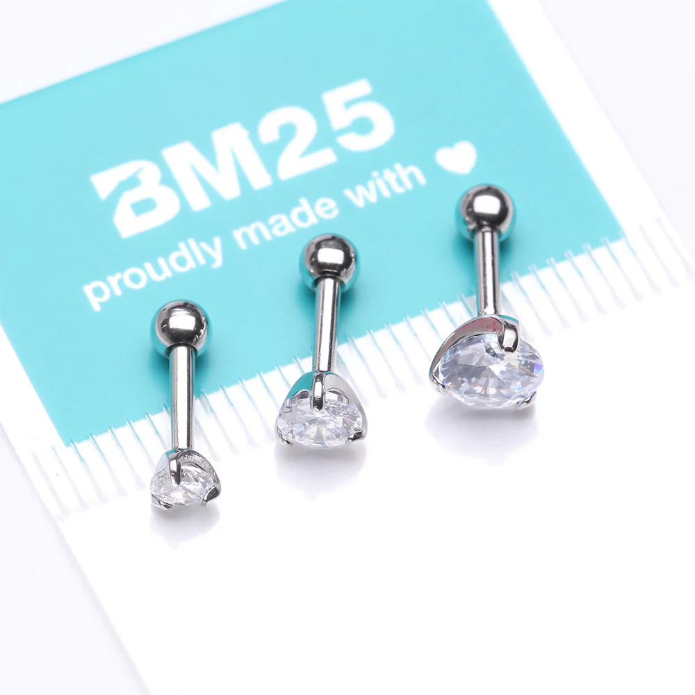 3 Pcs of Sparkle Round Gem Tri-Prong Cartilage Tragus Barbell Earring Package - Image 4