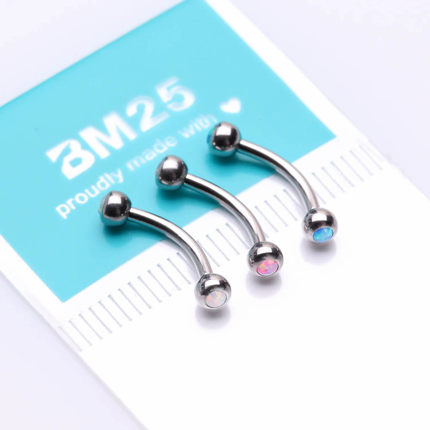 3 Pcs of Assorted Color Fire Opal Ball Steel Curved Barbell Package - Image 2