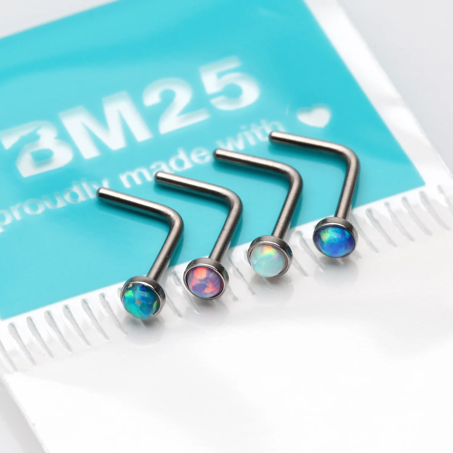 4 Pcs of Assorted Fire Opal L-Shaped Nose Ring Pack - Image 2