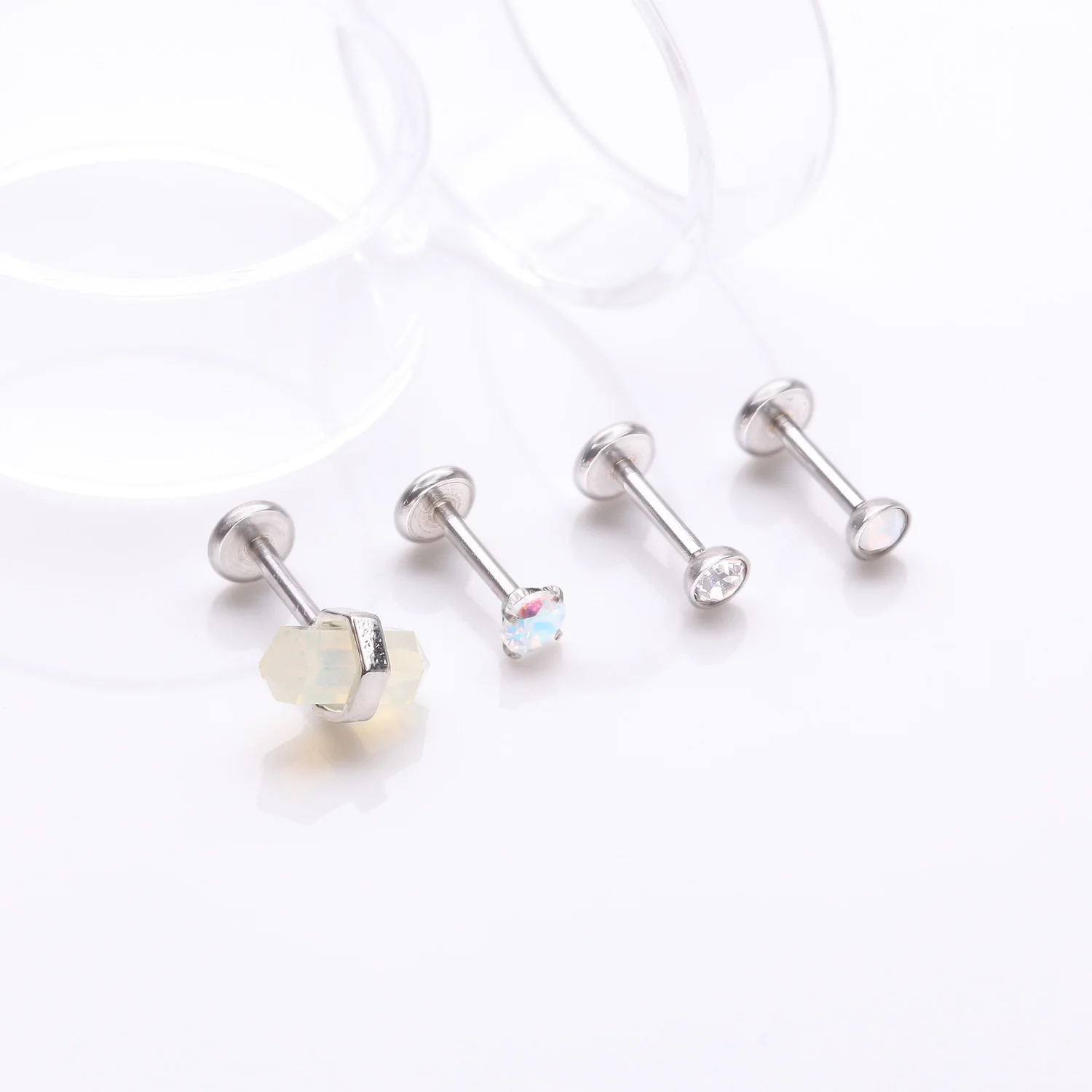 4 Pcs of Assorted Gemstone Crystal Internally Threaded Labret Package - Image 2