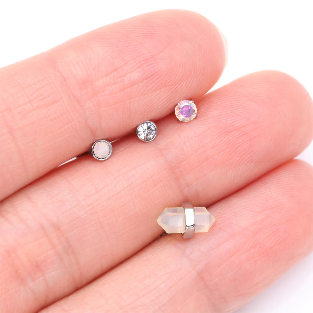 4 Pcs of Assorted Gemstone Crystal Internally Threaded Labret Package - Image 3