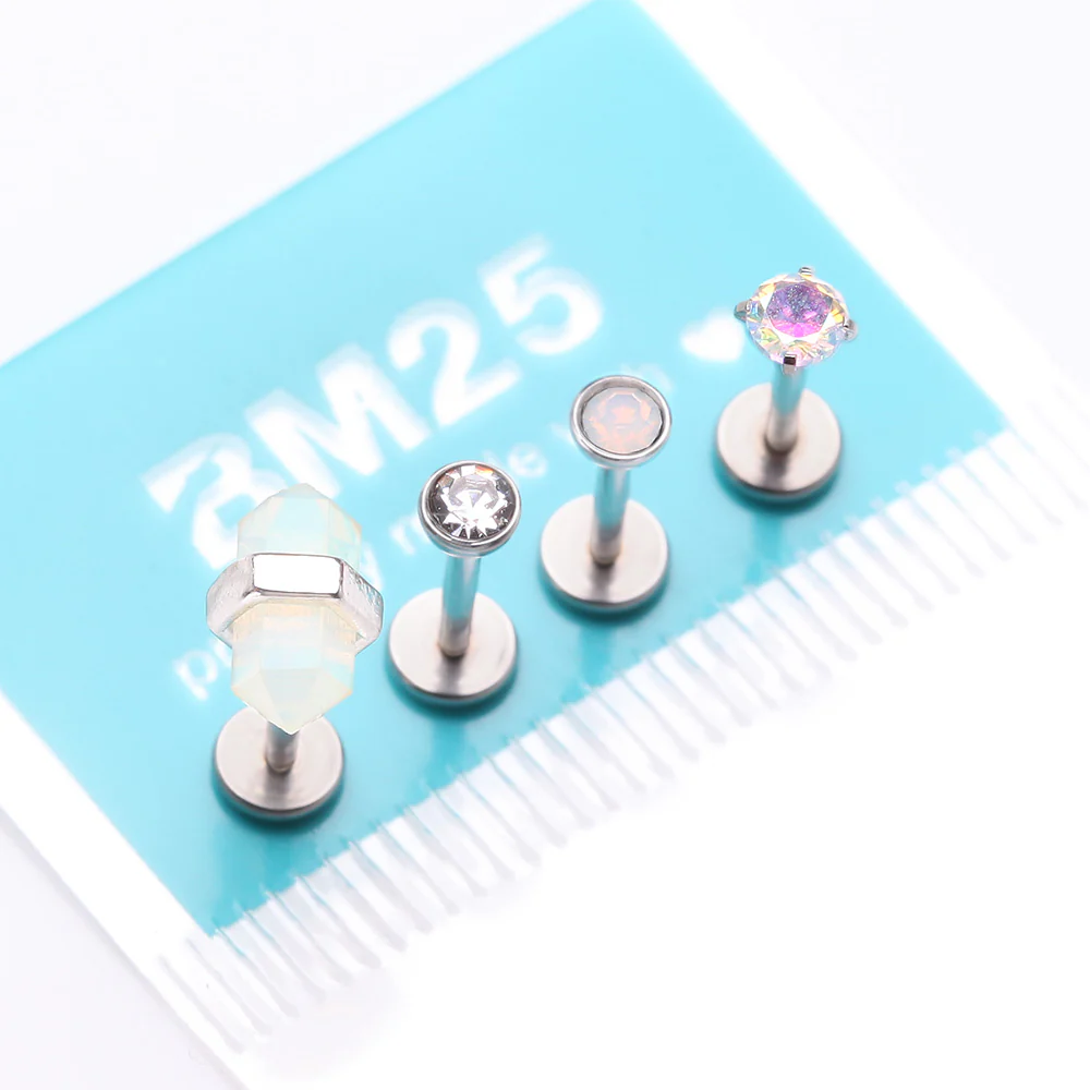 4 Pcs of Assorted Gemstone Crystal Internally Threaded Labret Package - Image 5