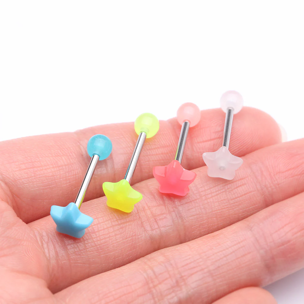 4 Pcs of Assorted Glow in the Dark Acrylic Star Barbell Package - Image 3