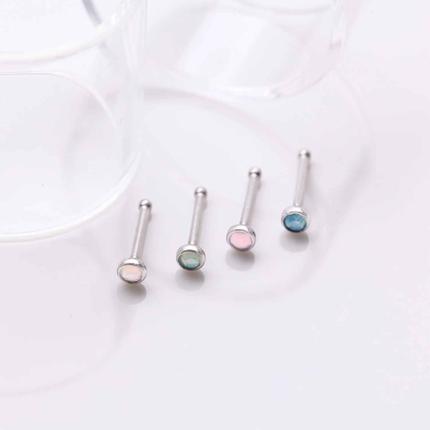 4 Pcs of Assorted Opalite Stone Gem Nose Stud Package - Image 2