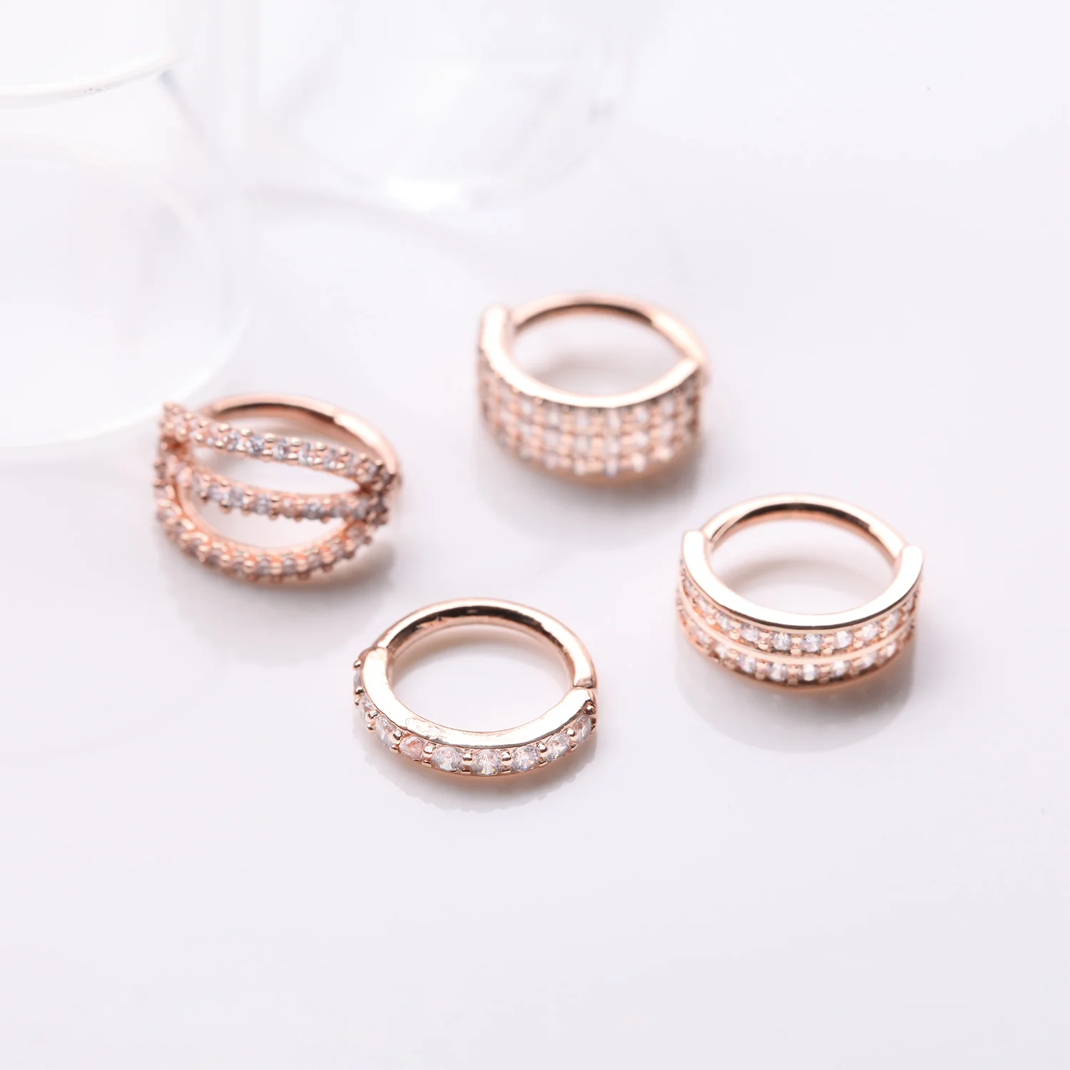 4 Pcs of Assorted Rose Gold Multi-Gem Lined Bendable Hoop Ring Package - Image 2