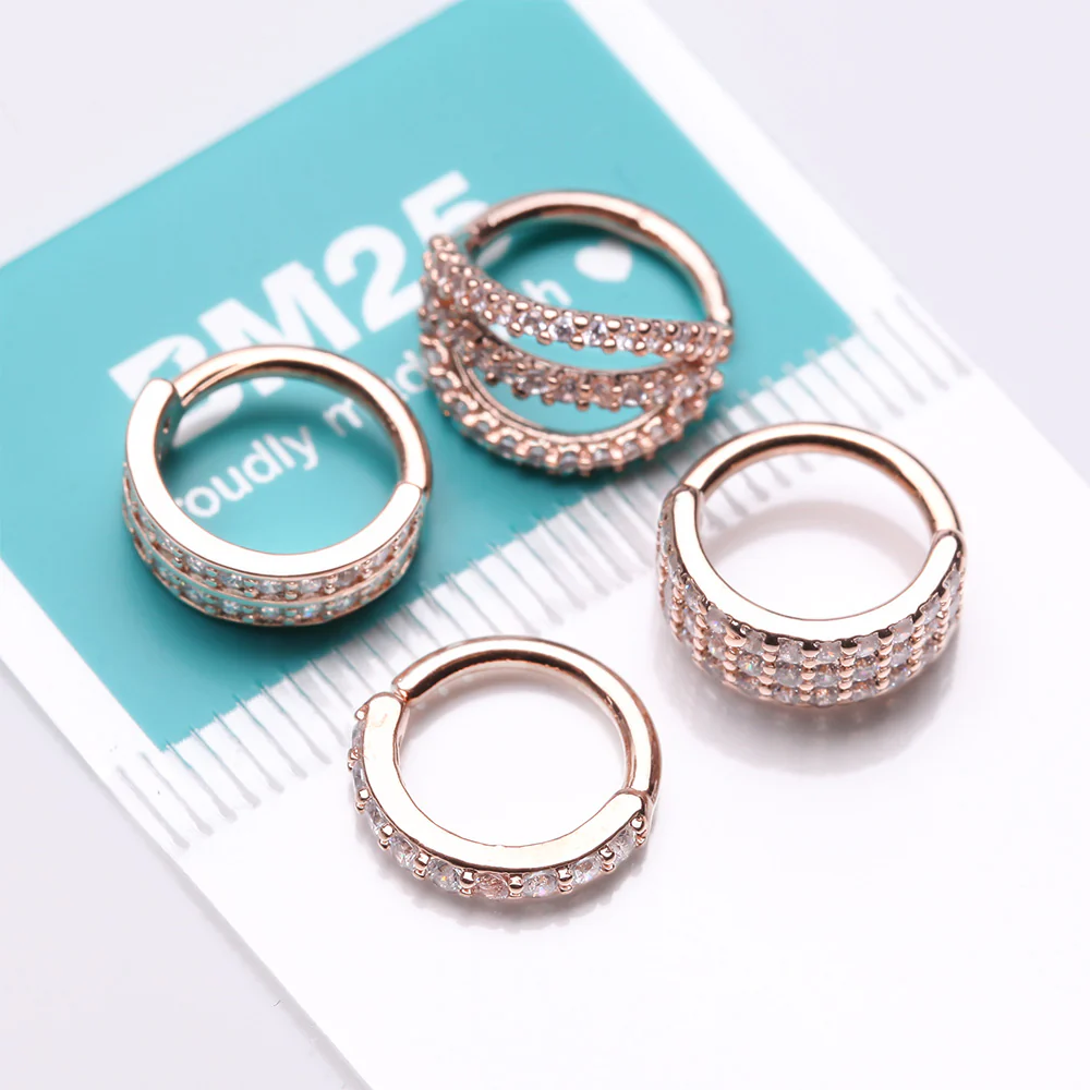 4 Pcs of Assorted Rose Gold Multi-Gem Lined Bendable Hoop Ring Package - Image 4