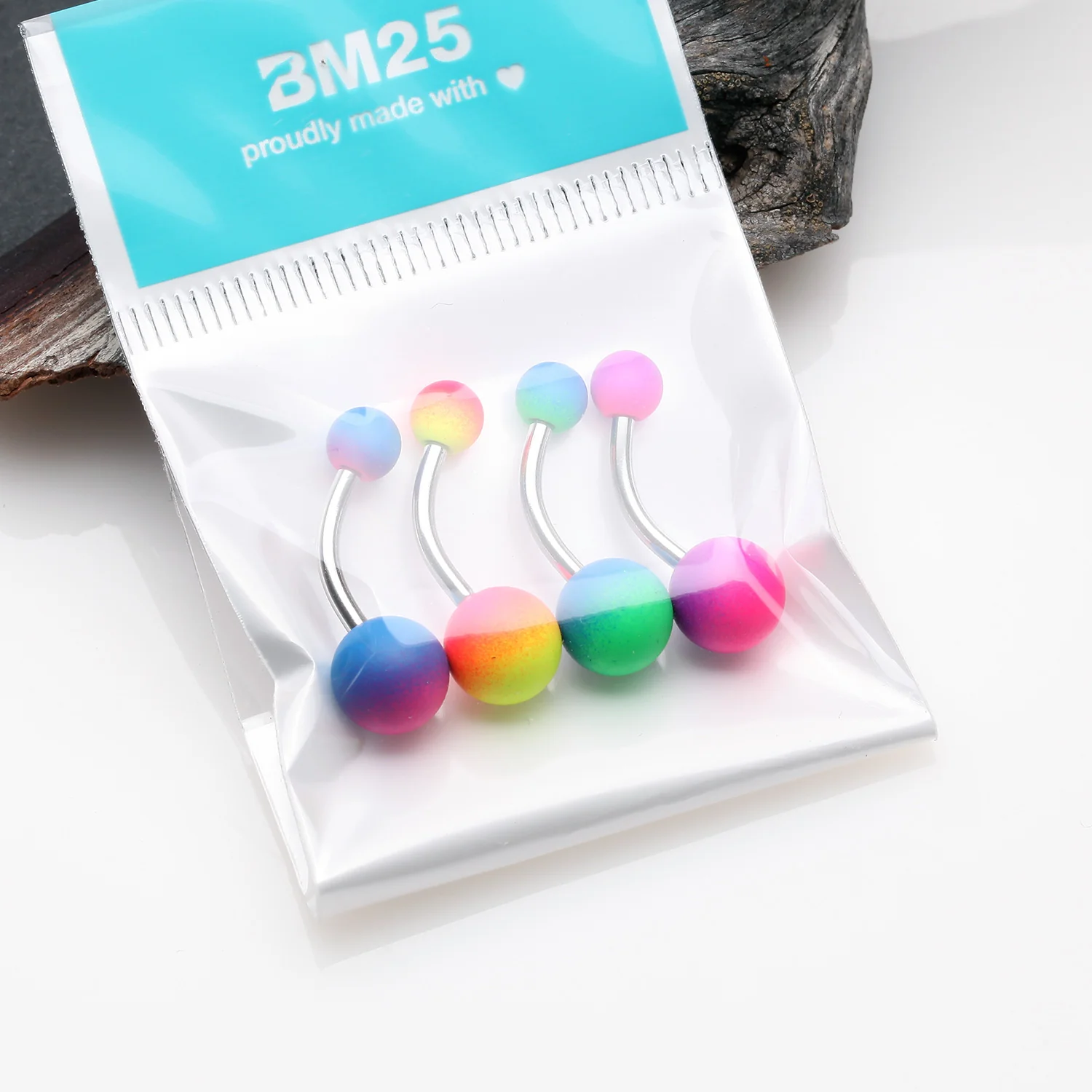4 Pcs of Duo Tone Rubber Coated Steel Belly Ring Package - Image 2