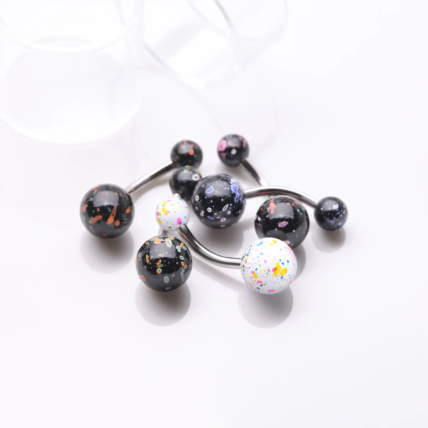 5 Pcs of Assorted Color Splatter Ball Belly Button Ring Package - Image 2