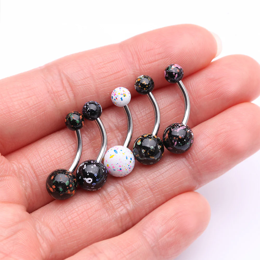 5 Pcs of Assorted Color Splatter Ball Belly Button Ring Package - Image 3