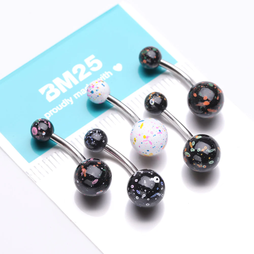 5 Pcs of Assorted Color Splatter Ball Belly Button Ring Package - Image 4