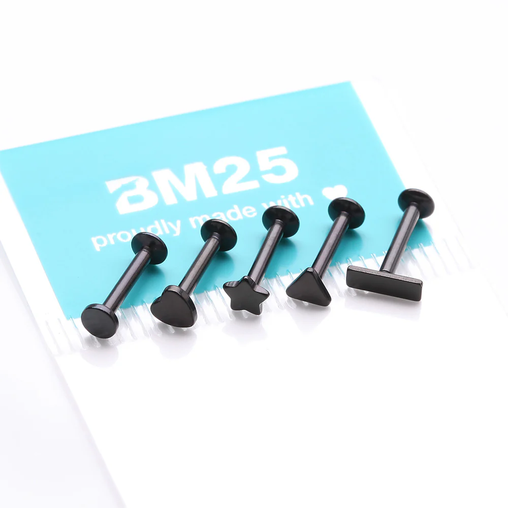 5 Pcs of Assorted Style Blackline Minimalistic Internally Threaded Labret Flat Back Stud Package - Image 4