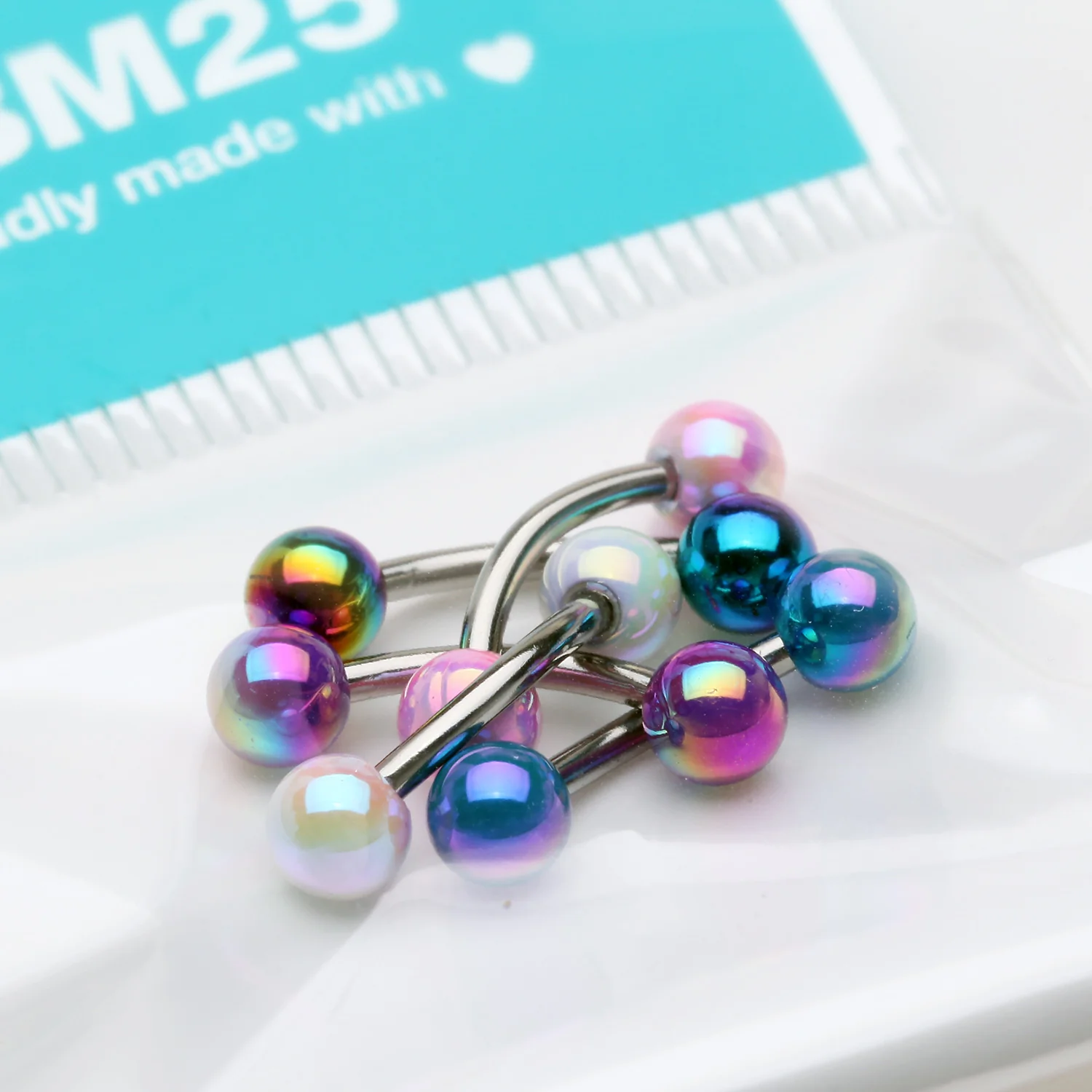 5 Pcs of Assorted Color Iridescent Metallic Coated Steel Curved Barbell Package - Image 2