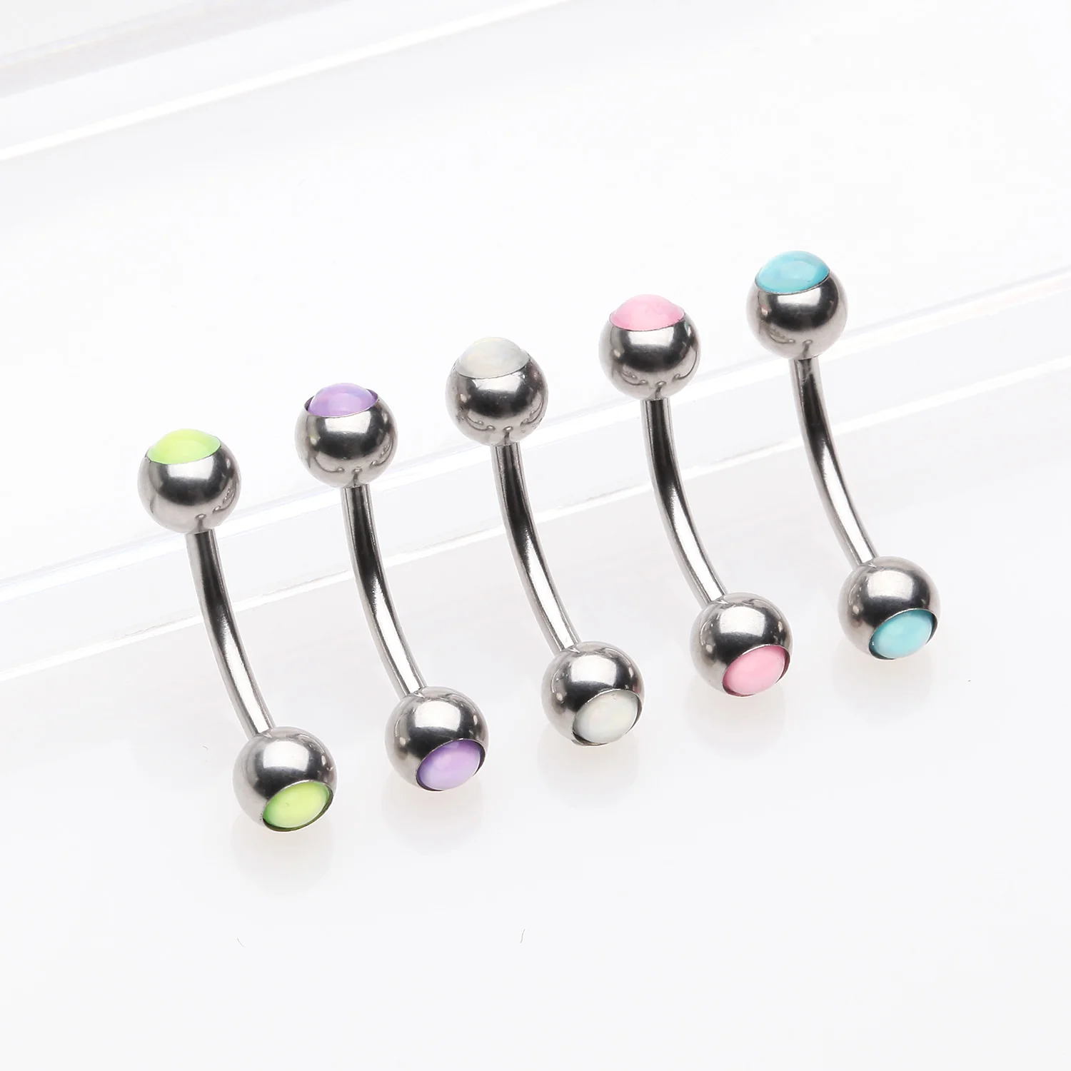 5 Pcs of Assorted Color Iridescent Revo Bezel Set Curved Barbells Package