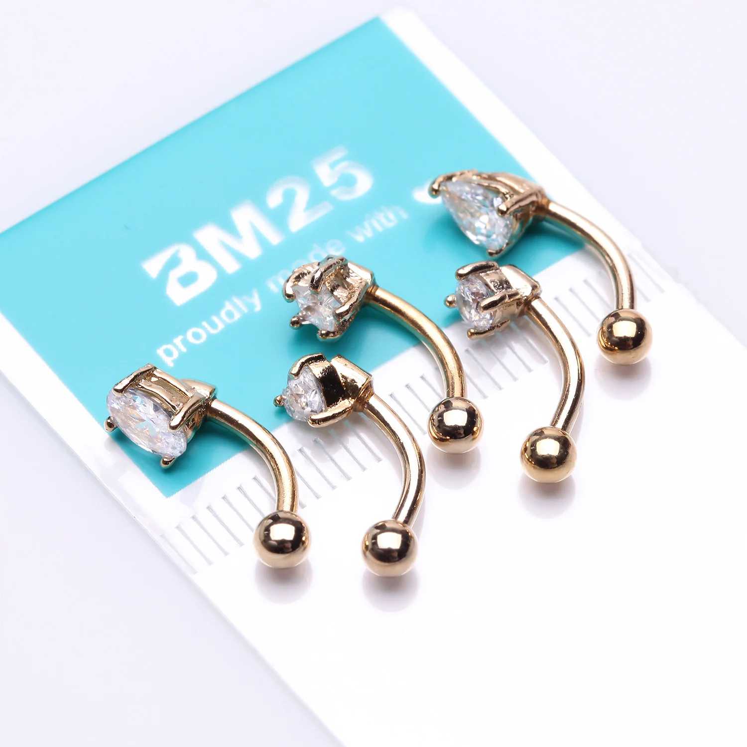 5 Pcs of Assorted Gemstone Prong Set Top Golden Curved Barbell Package - Image 2