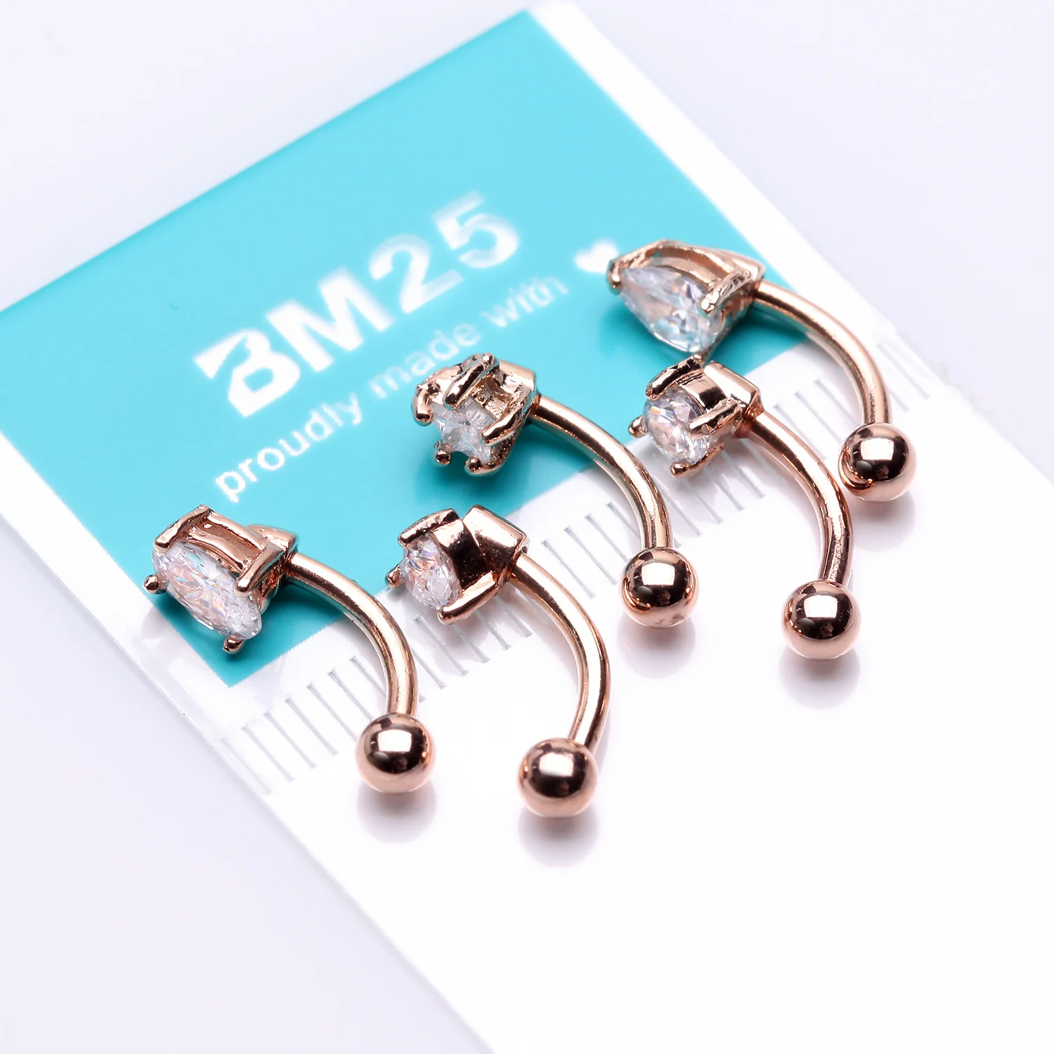 5 Pcs of Assorted Gemstone Prong Set Top Rose Gold Curved Barbell Package - Image 2