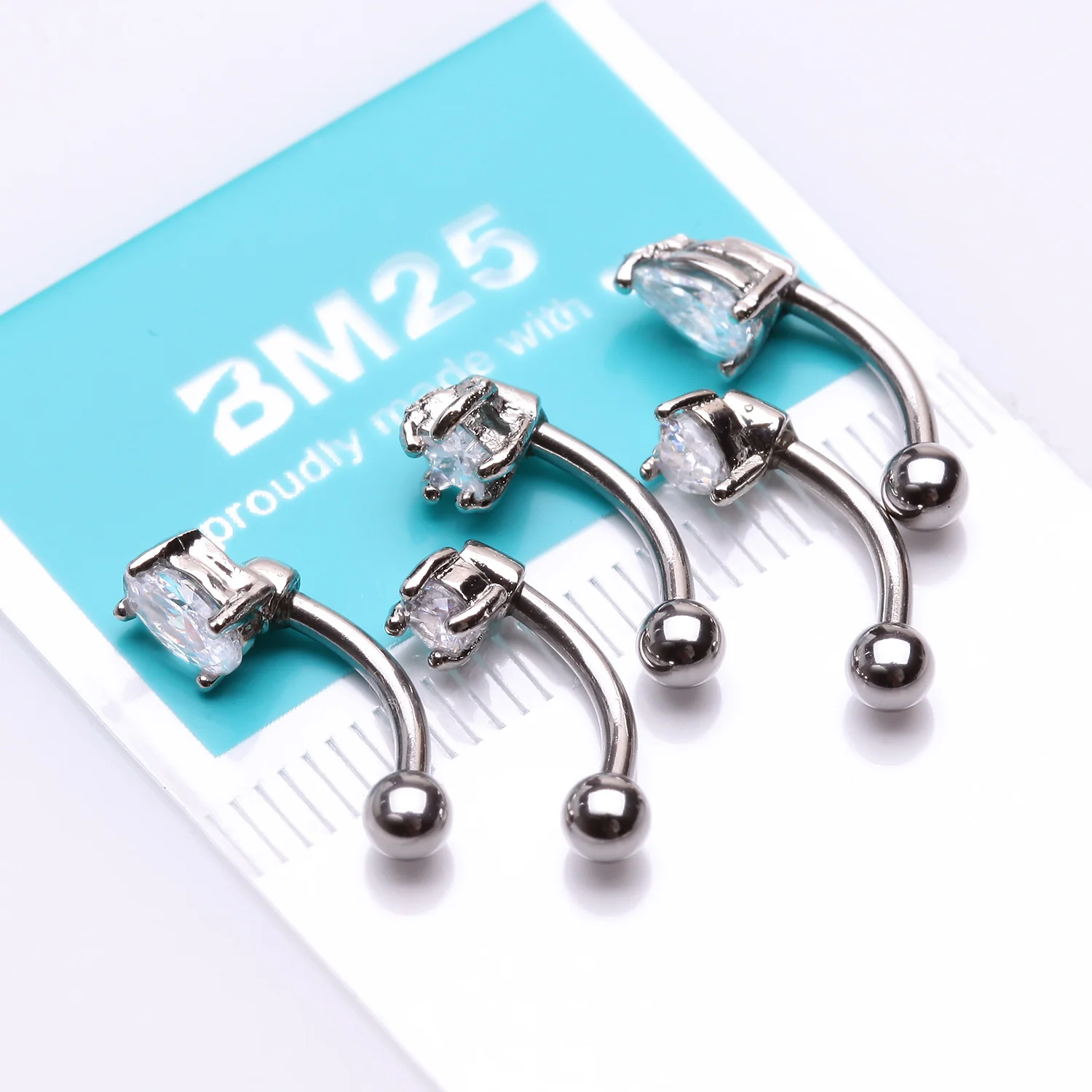 5 Pcs of Assorted Gemstone Prong Set Top Steel Curved Barbell Package - Image 2