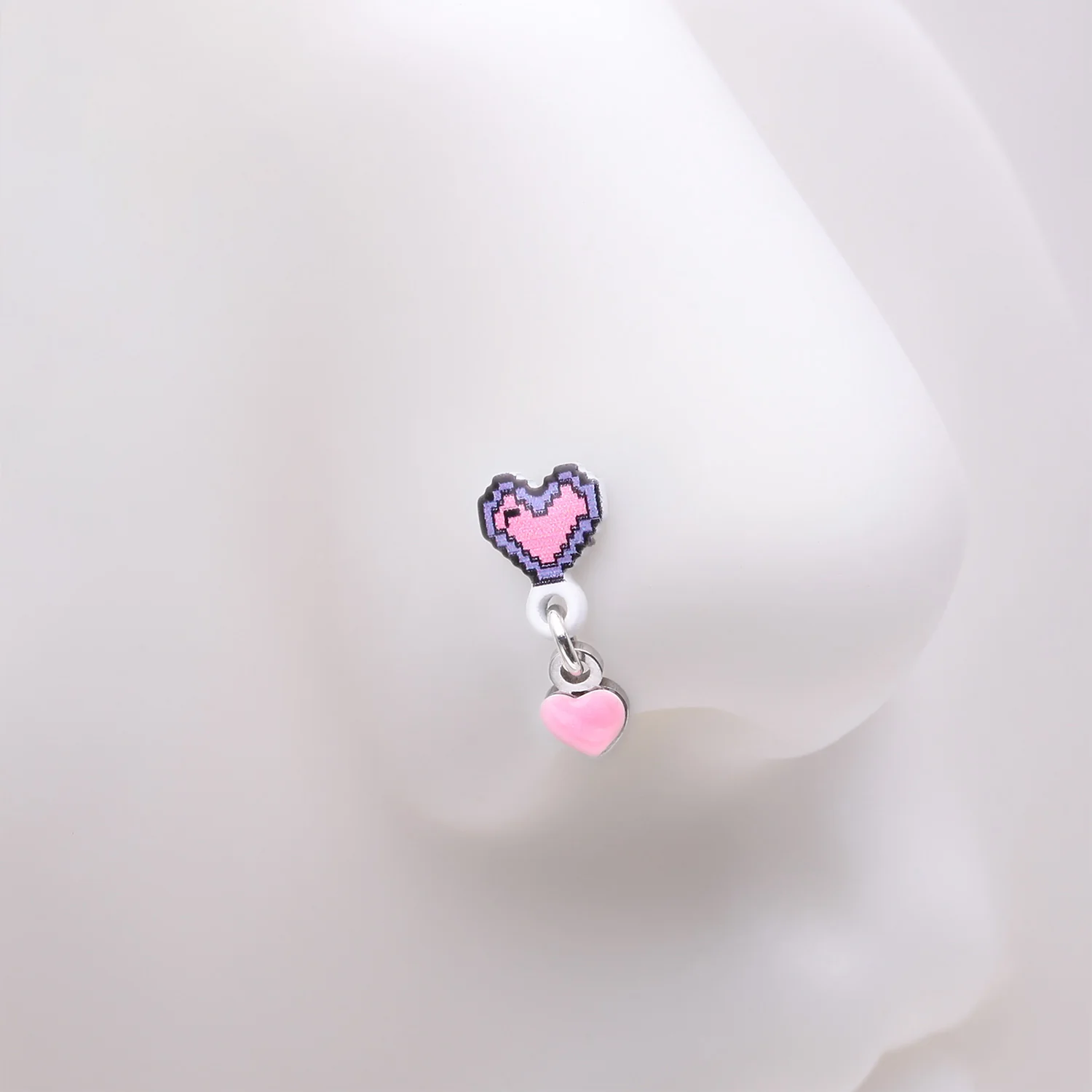 8-Bit Pixel Heart Dangle Gamer L-Shaped Nose Ring - Image 2