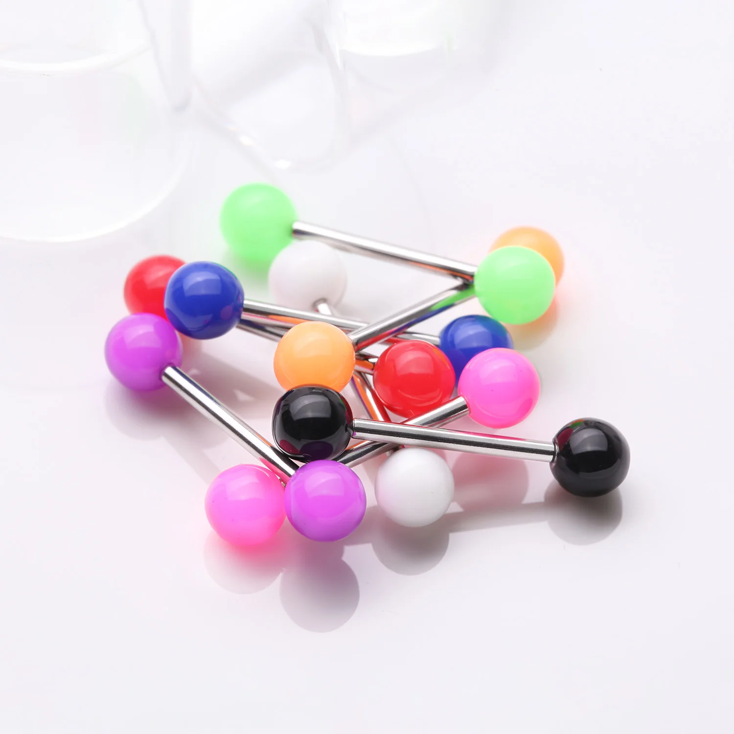 8 Pcs of Assorted Basic Solid Acrylic Ball Barbell Package - Image 2