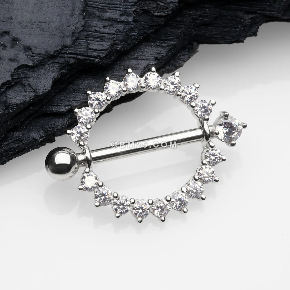 A Pair of 14 Karat White Gold Glistening Sunburst Sparkles Nipple Shield Ring - Image 2