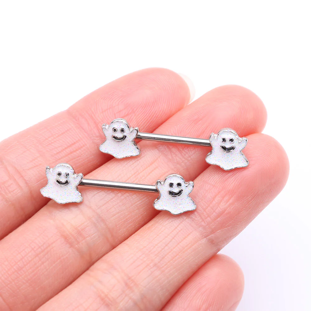 A Pair of Adorable Little Ghost Confetti Sparkle Nipple Barbell - Image 3