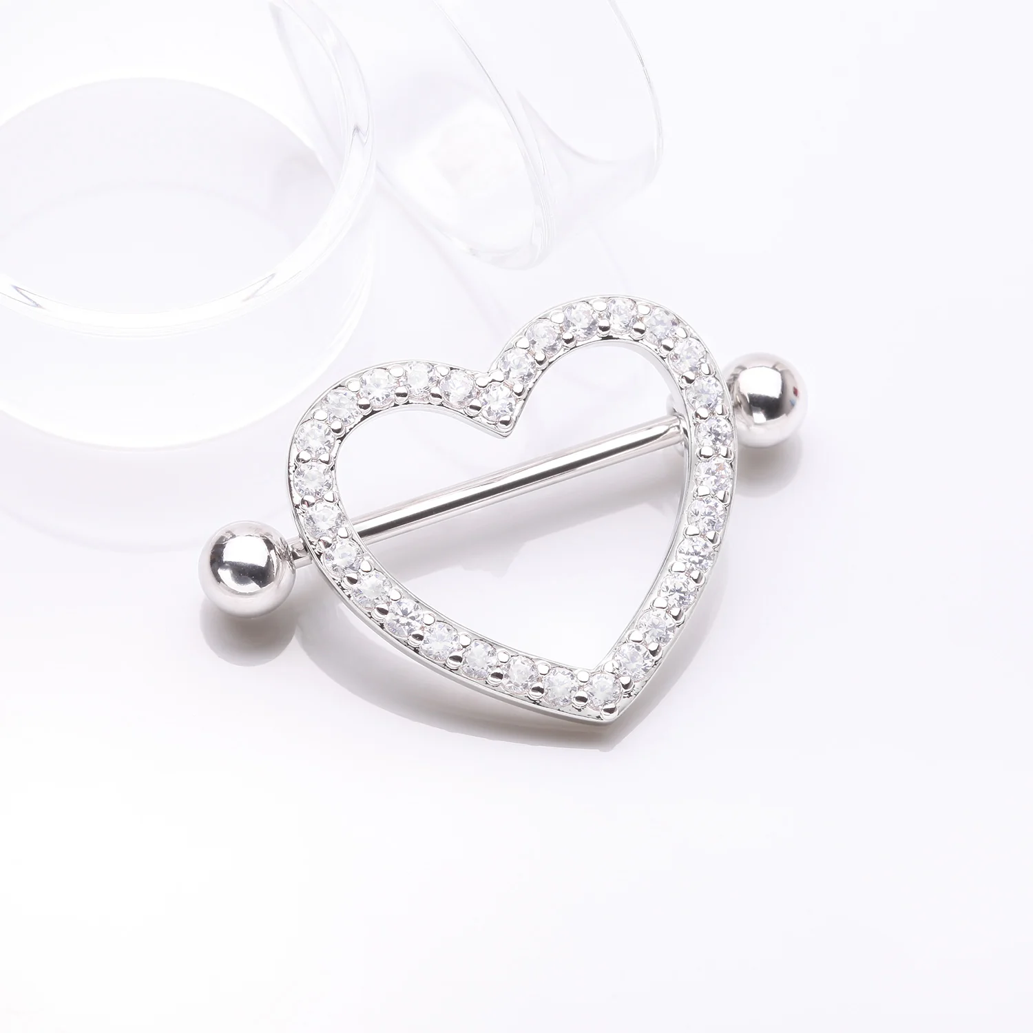 A Pair of Adorable Multi-Gem Heart Sparkle Shield Nipple Barbell Ring - Image 2
