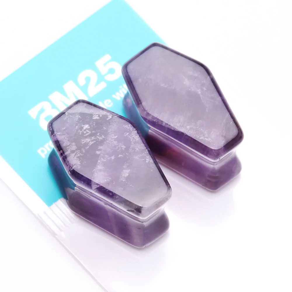 A Pair of Amethyst Stone Casket Coffin Double Flared Plug - Image 4