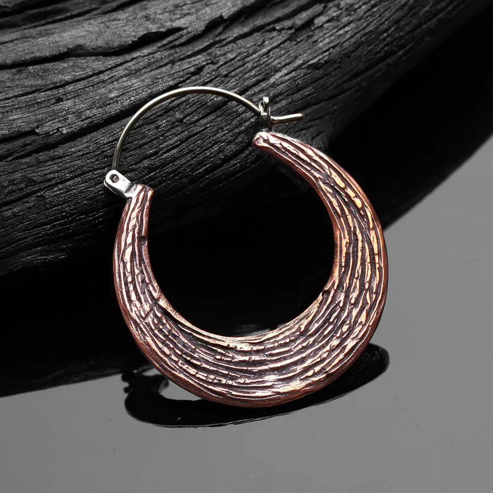 A Pair of Ancient Bali Ornate Copper Loop Plug Hoop Earring - Image 3