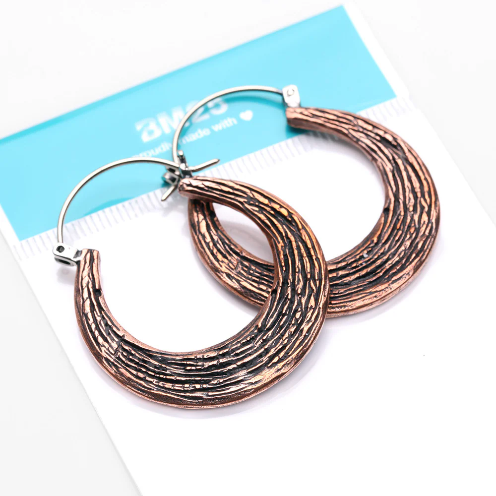 A Pair of Ancient Bali Ornate Copper Loop Plug Hoop Earring - Image 5