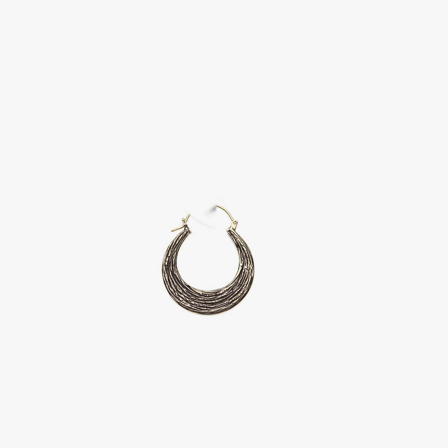 A Pair of Ancient Bali Ornate Golden Brass Loop Plug Hoop Earring - Image 2